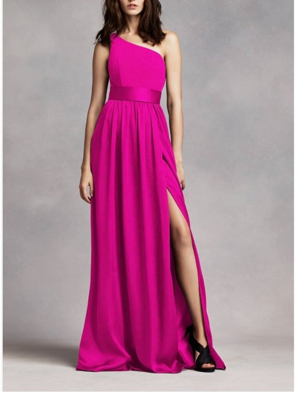 White by Vera Wang Dress Gown One-Shoulder color fuchsia size 4 Belt